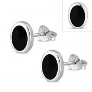 Black Onyx Oval Silver Stud Earrings, e346